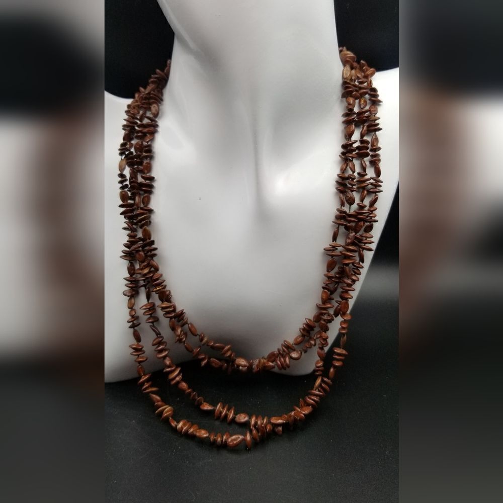 Coco nut beaded mocha triple layered necklace. N206